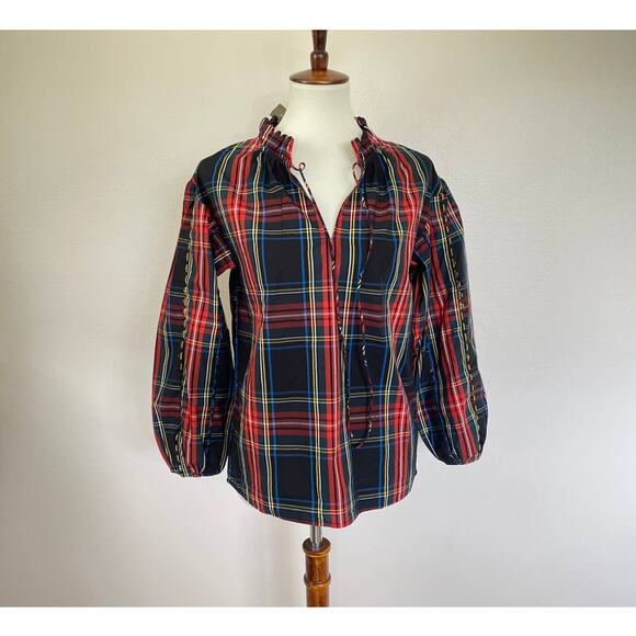 J. Crew Scalloped tie-neck top in Stewart Tartan - Picture 2 of 4